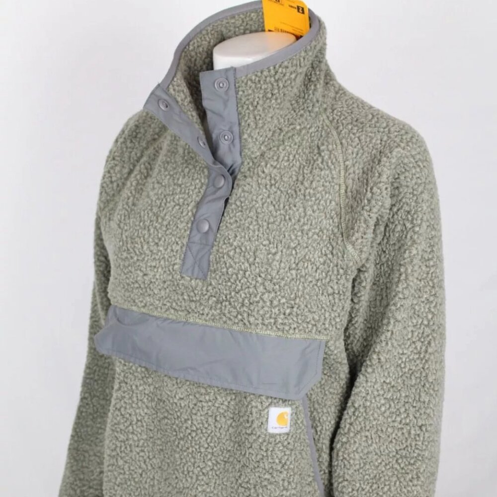 Carhartt Women's Fleece Pullover 1/4 Snap Relaxed Fit Fleece Jacket Green 104922